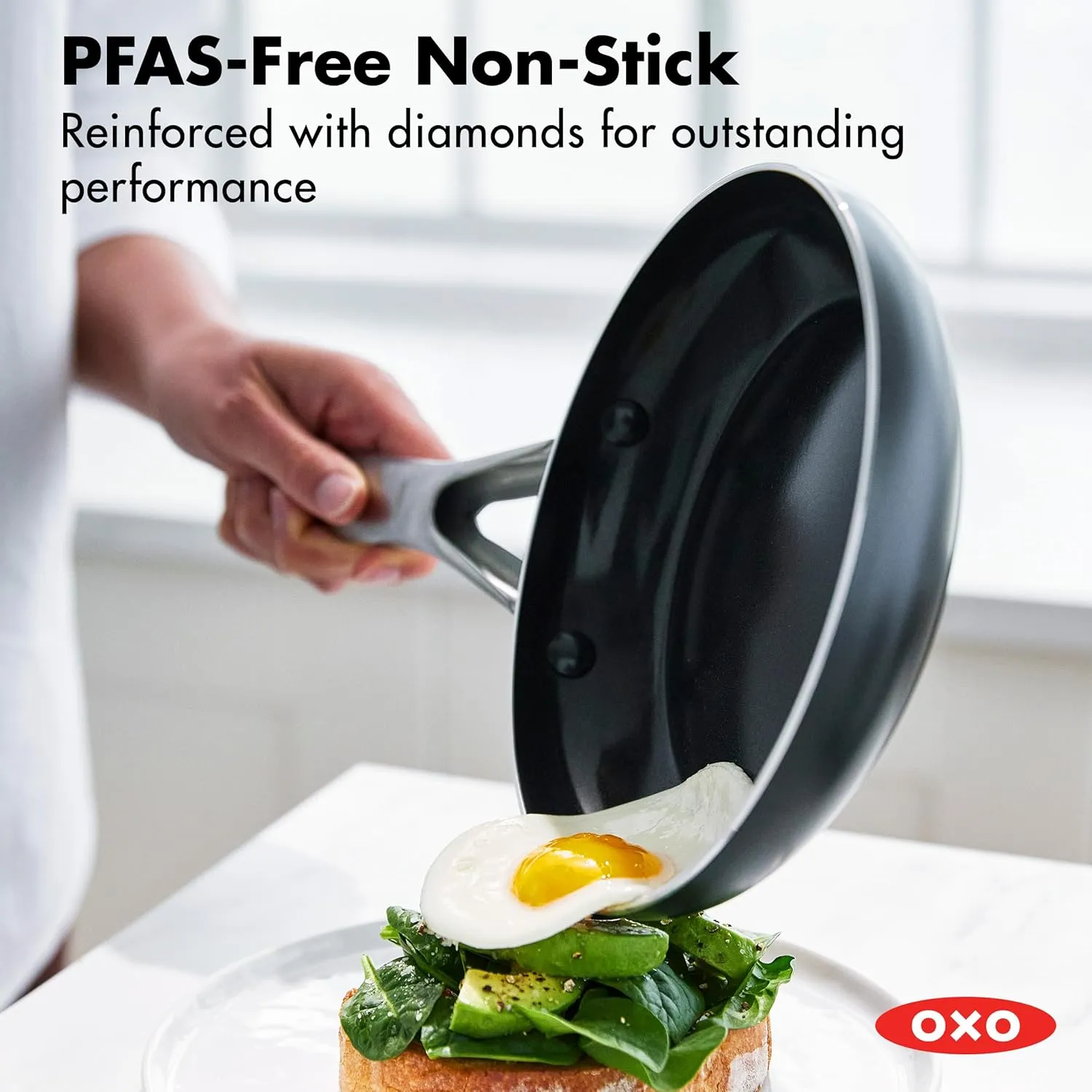 OXO Agility Series 8" Frying Pan Skillet, Ceramic Nonstick Cookware PFAS-Free, Induction Suitable, Quick Even Heating, Stainless Steel Handle, Chip-Free Rims, Dishwasher and Oven Safe, Black