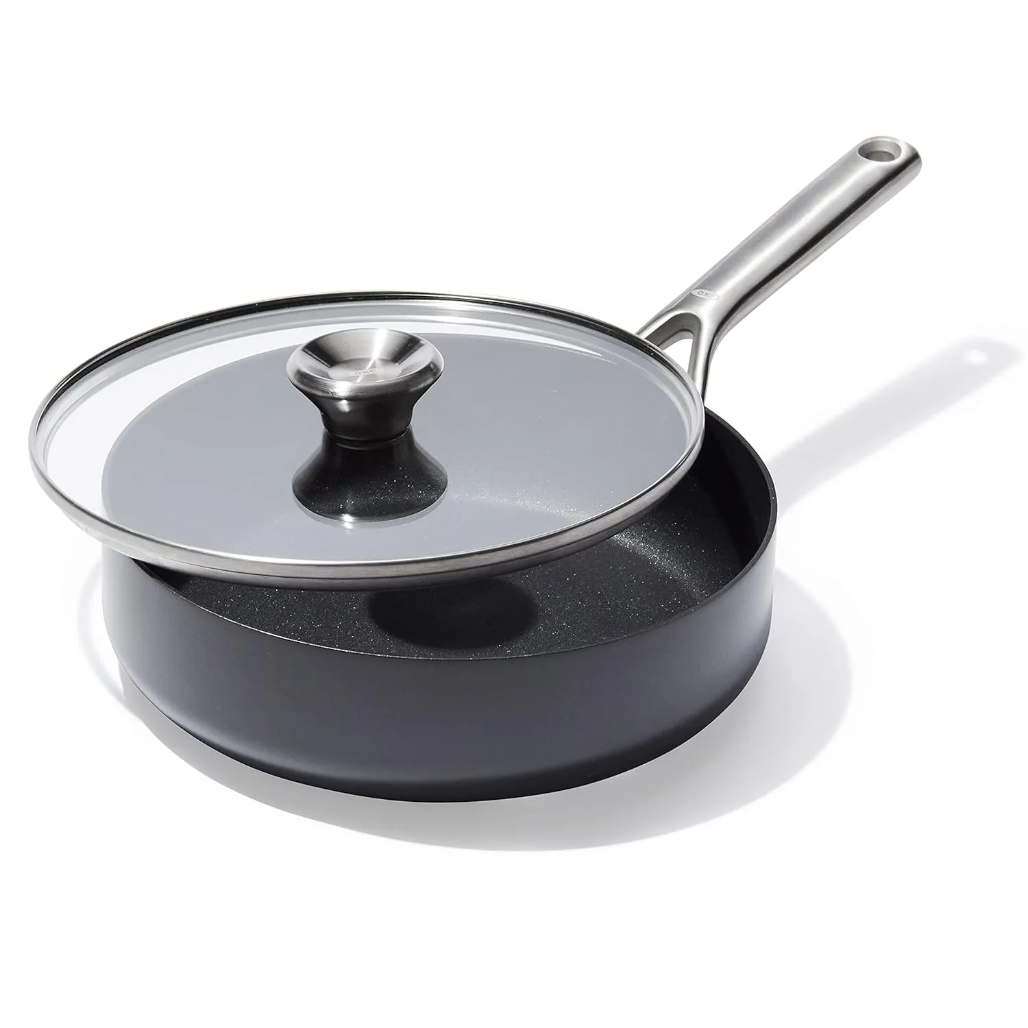 OXO Professional 3QT Saute Pan Jumbo Cooker with Lid, Hard Anodized Ceramic Nonstick Cookware PFAS-Free, Stainless Steel, Induction Suitable, Diamond Reinforced Coating Dishwasher and Oven Safe, Black