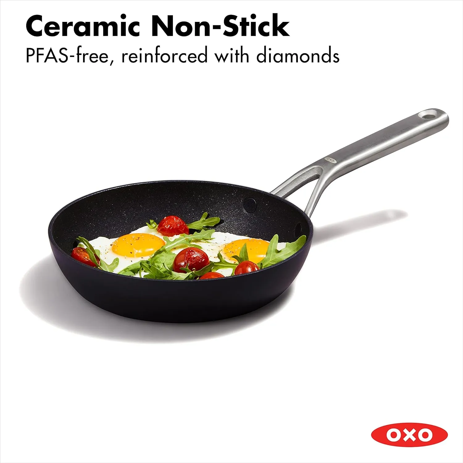 OXO Professional 8" Frying Pan Skillet, Hard Anodized Ceramic Nonstick Cookware PFAS-Free, Induction Suitable, Stainless Steel Handle, Diamond Reinforced Coating, Dishwasher Safe, Oven Safe, Black