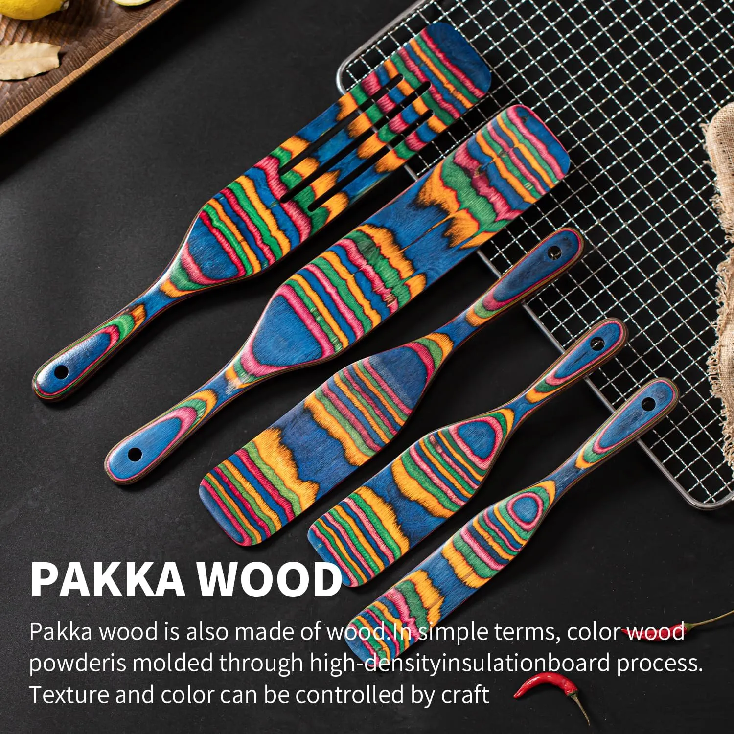 Pakkawood Spurtle Set, Gudamaye 5 Pcs Pakkawood Kitchen Utensils, Wooden Spoons for Cooking, Wooden Utensils for Cooking, Spurtles Kitchen Tools As Seen On Tv, Camping Cookware, Halloween Decorations