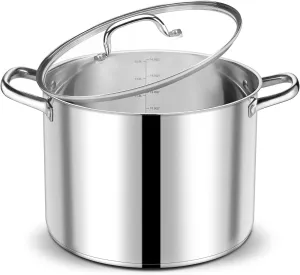 P&P CHEF 16 QT Stock Pot with Lid, Stainless Steel Large Cooking Pot, Soup Canning Stockpot for Stewing Simmering, Tri-ply Bottom for All Stoves, Heavy-Duty &Dishwasher Safe & Food-Grade