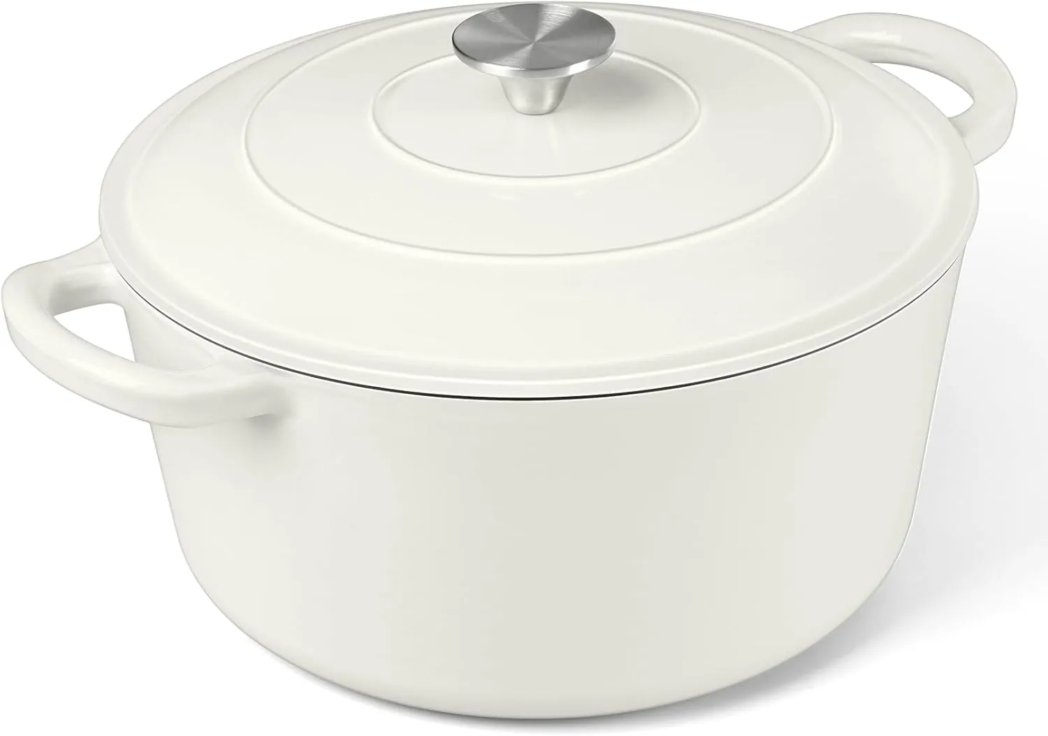 P&P CHEF 6 Quart Enameled Dutch Oven with Lid, Cast Iron Dutch Oven Pot, Enamel Round Cooking Stock Pot for Braising, Stewing, Roasting, Baking, Fit Various Stoves, (6 QT, White)
