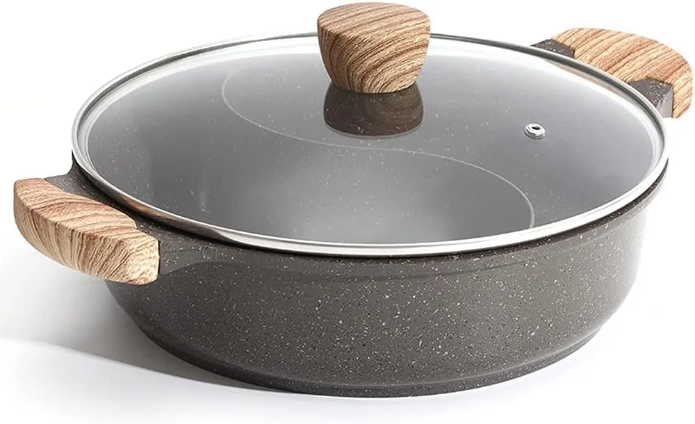 Pan S Hot Pot Yuanyang Guo Electromagnetic Stove Gas Stove Universal Thicken Non Stick Frying Pans(28cm S Pot with lid)
