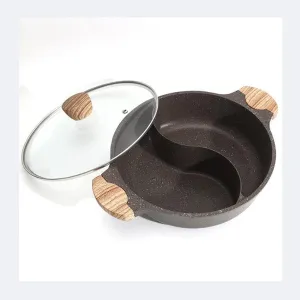 Pan S Hot Pot Yuanyang Guo Electromagnetic Stove Gas Stove Universal Thicken Non Stick Frying Pans(28cm S Pot with lid)