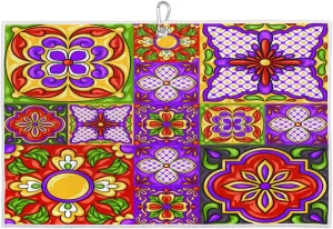 Patterned Tiles Golf Towel with Heavy Duty Carabiner Clip Quick Dry Ultra Absorbent Club Ball Cleaning Towel Golf Accessories for Men Women