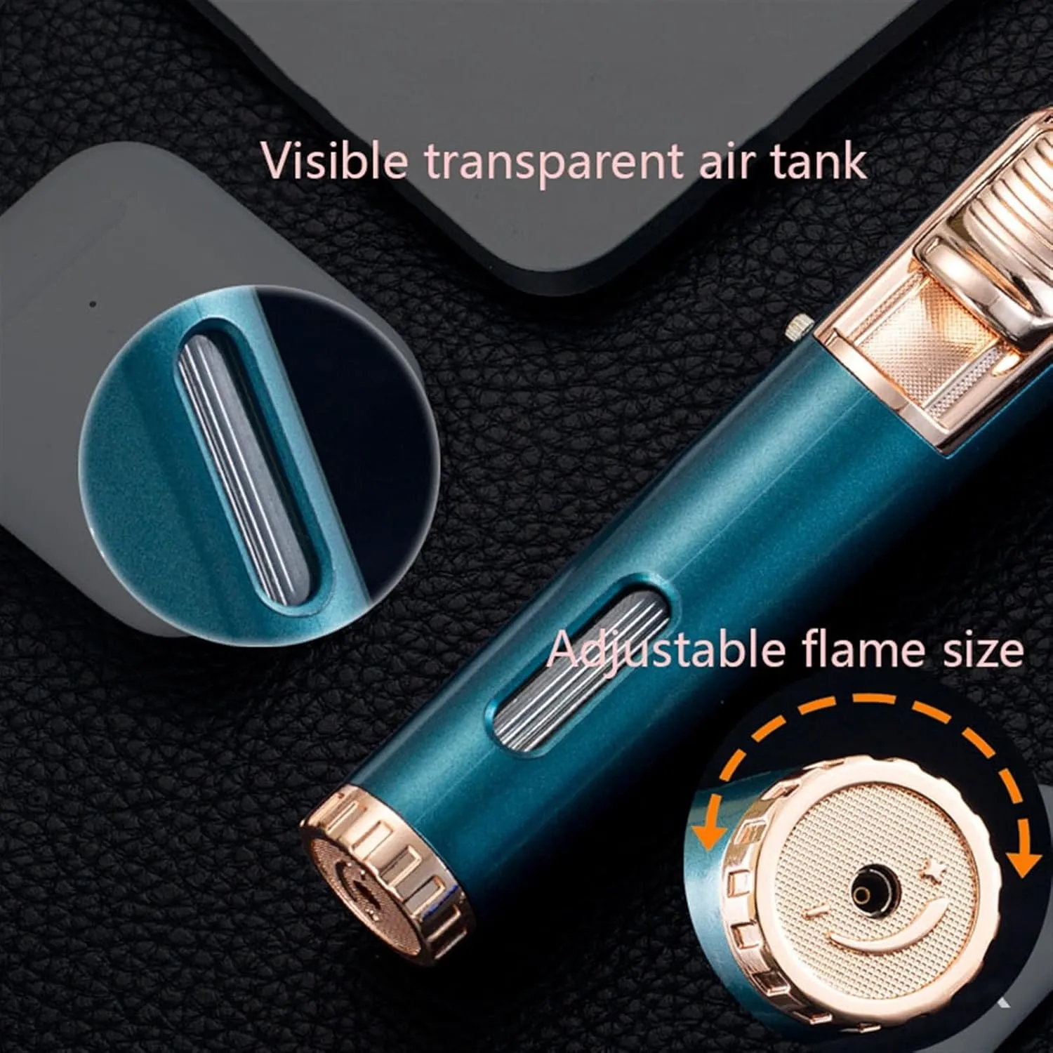 Pen Torch Lighter with Visible Gas Window, Adjustable Rotatable Lockable Jet Flame Rotatable Refillable Torch Lighter, Windproof Luxurious Handheld Camping Lighter (Color : Red)