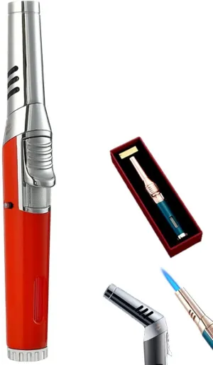 Pen Torch Lighter with Visible Gas Window, Adjustable Rotatable Lockable Jet Flame Rotatable Refillable Torch Lighter, Windproof Luxurious Handheld Camping Lighter (Color : Red)