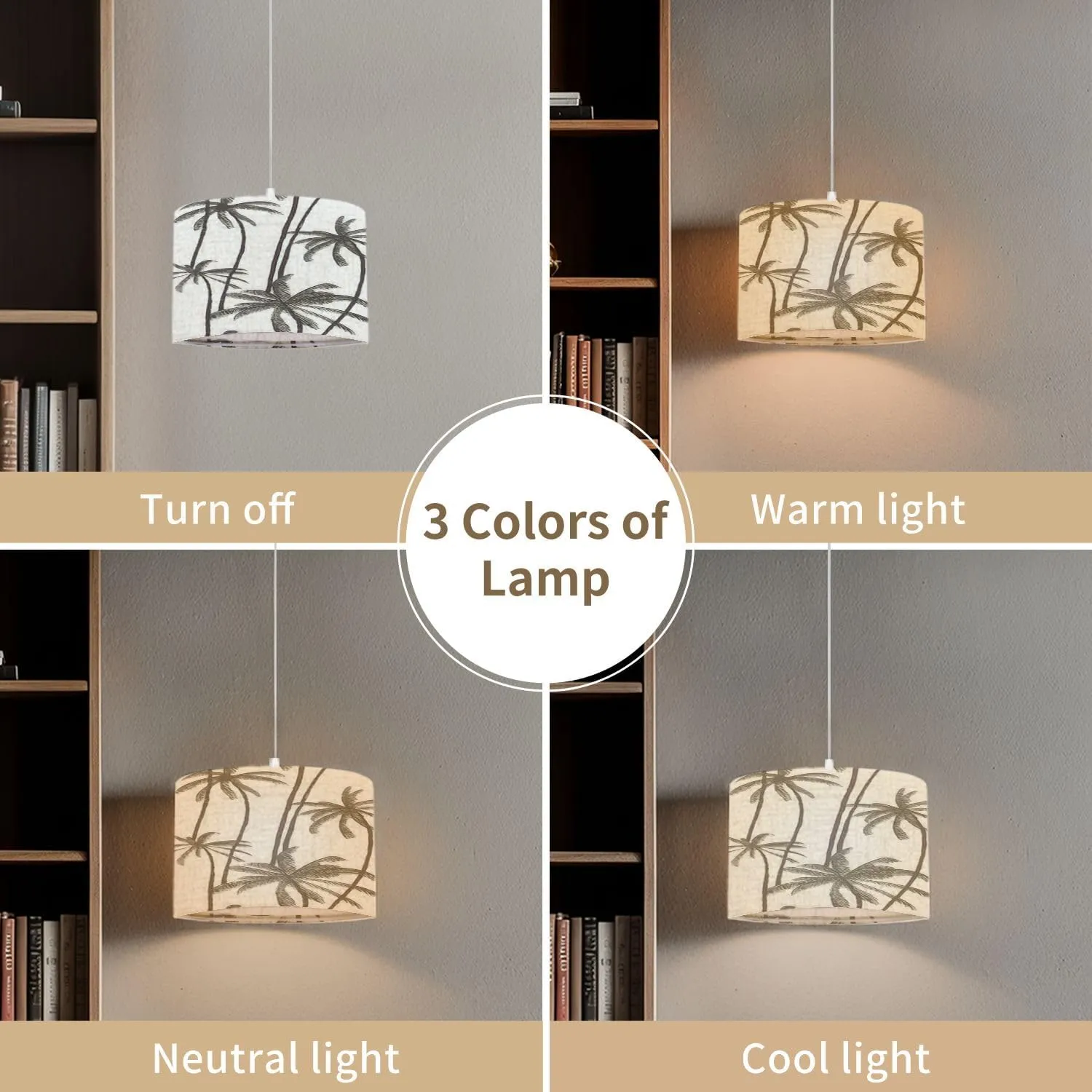 Pendant Light Tropical Palm Trees Hand Drawn for Swimwear Fabric Hanging Light Fixture with Fabric Shade Dimmable Ceiling Lamp for Kitchen Island Living Room Corridor Bar Bedroom