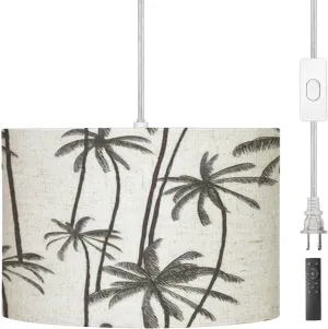 Pendant Light Tropical Palm Trees Hand Drawn for Swimwear Fabric Hanging Light Fixture with Fabric Shade Dimmable Ceiling Lamp for Kitchen Island Living Room Corridor Bar Bedroom