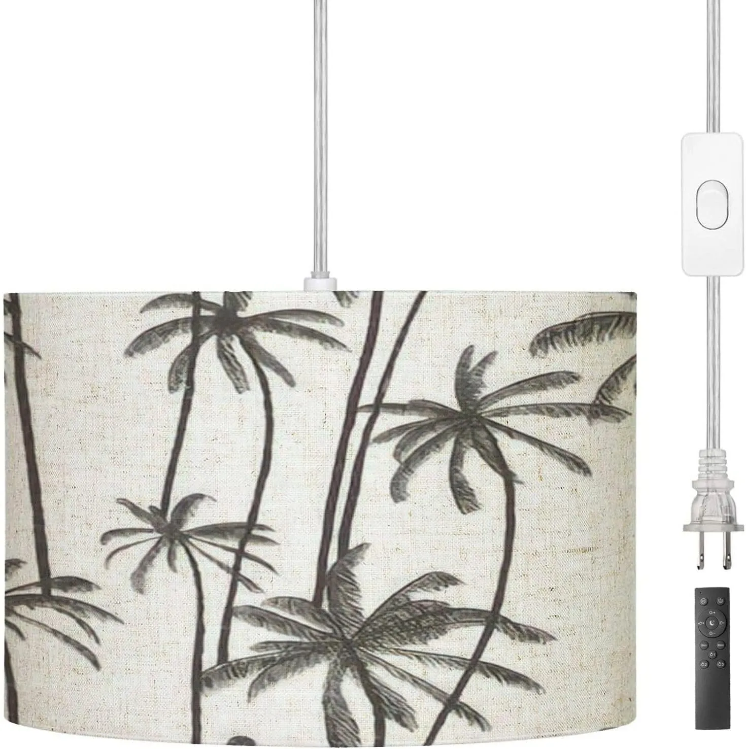 Pendant Light Tropical Palm Trees Hand Drawn for Swimwear Fabric Hanging Light Fixture with Fabric Shade Dimmable Ceiling Lamp for Kitchen Island Living Room Corridor Bar Bedroom
