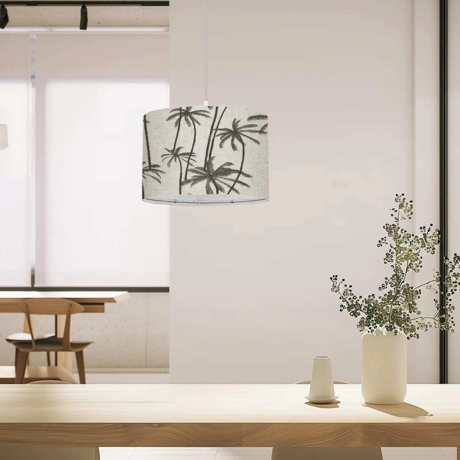 Pendant Light Tropical Palm Trees Hand Drawn for Swimwear Fabric Hanging Light Fixture with Fabric Shade Dimmable Ceiling Lamp for Kitchen Island Living Room Corridor Bar Bedroom