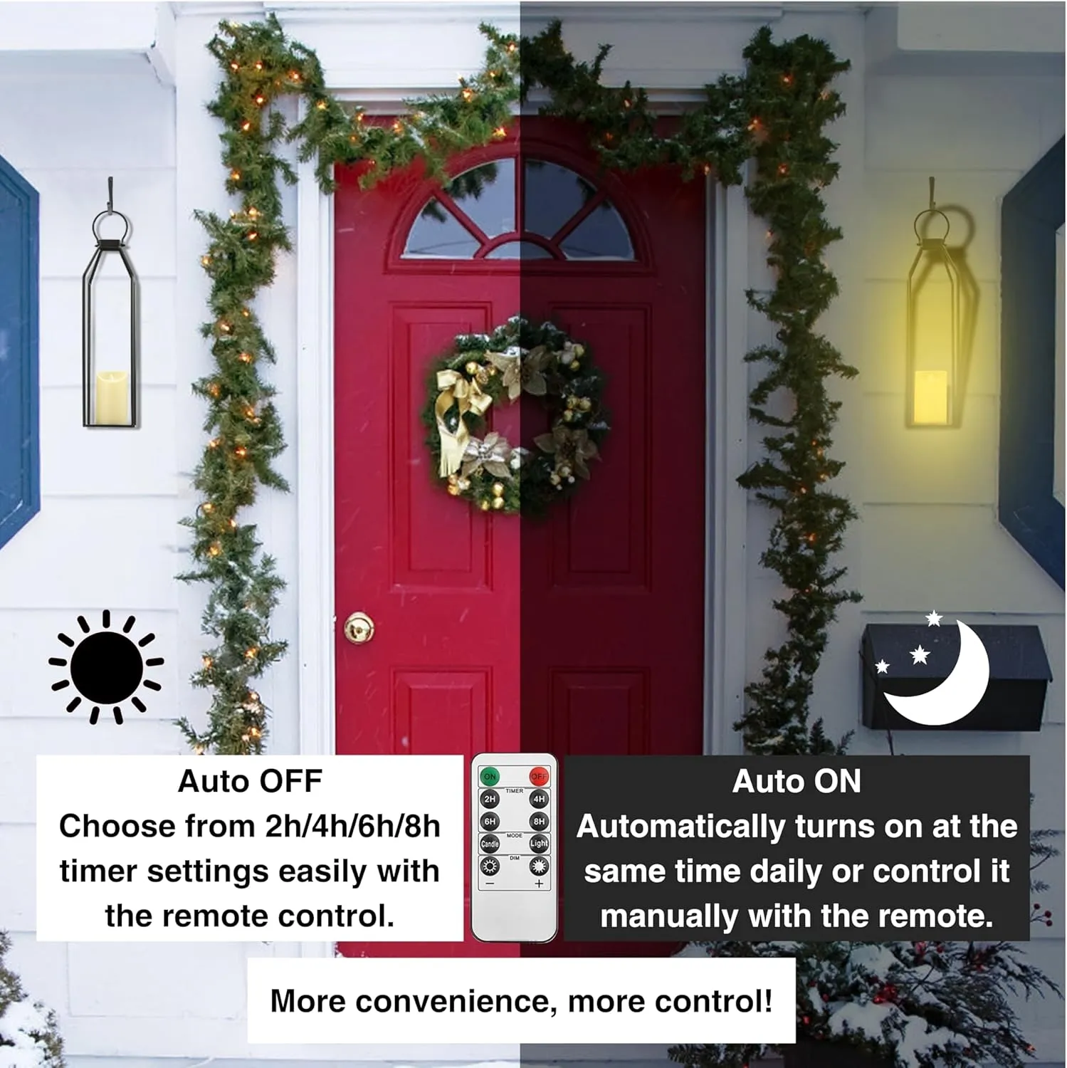 Perfnique Modern Farmhouse Lantern Decor, 15'' 13'' Set of 2 Black Metal Lantern, 2 LED 6hr Timer Flameless Candles ＆ Remote Timer, Lanterns Decorative for Outdoor, Home, Indoor, Patio, Christmas