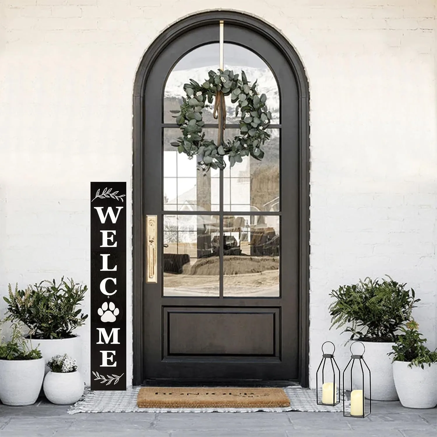 Perfnique Modern Farmhouse Lantern Decor, 15'' 13'' Set of 2 Black Metal Lantern, 2 LED 6hr Timer Flameless Candles ＆ Remote Timer, Lanterns Decorative for Outdoor, Home, Indoor, Patio, Christmas
