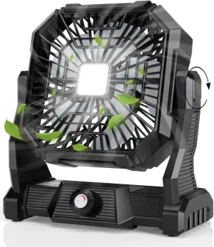 Personal Fan Camping Fan rechargeable, 20000mAh Battery powered fan with LED Lantern,270°Head Rotation, Small Table Fan Portable, USB Desk Fans with Hanging Hook for Travel Camping Tent Office, Black