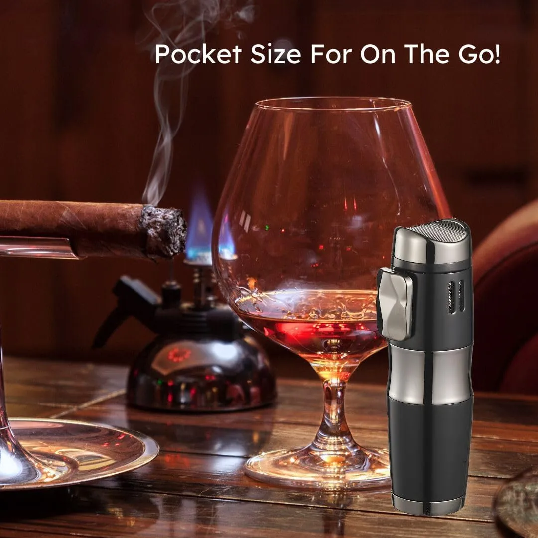 Personalized Visol Affordable Black Triple Flame Refillable Butane Gas Lighter, Multi Function, Pocket Sized Lighter with Free Engraving (Shipped Without Butane) (Epicron)