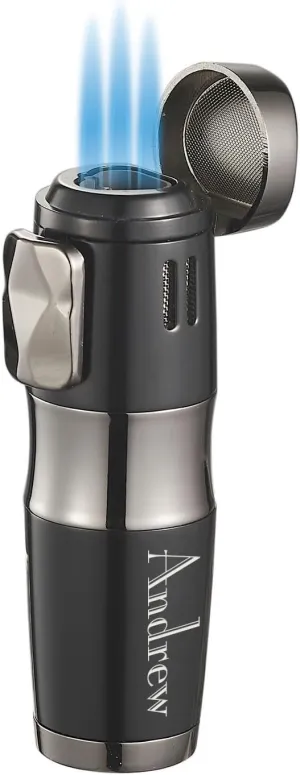 Personalized Visol Affordable Black Triple Flame Refillable Butane Gas Lighter, Multi Function, Pocket Sized Lighter with Free Engraving (Shipped Without Butane) (Epicron)