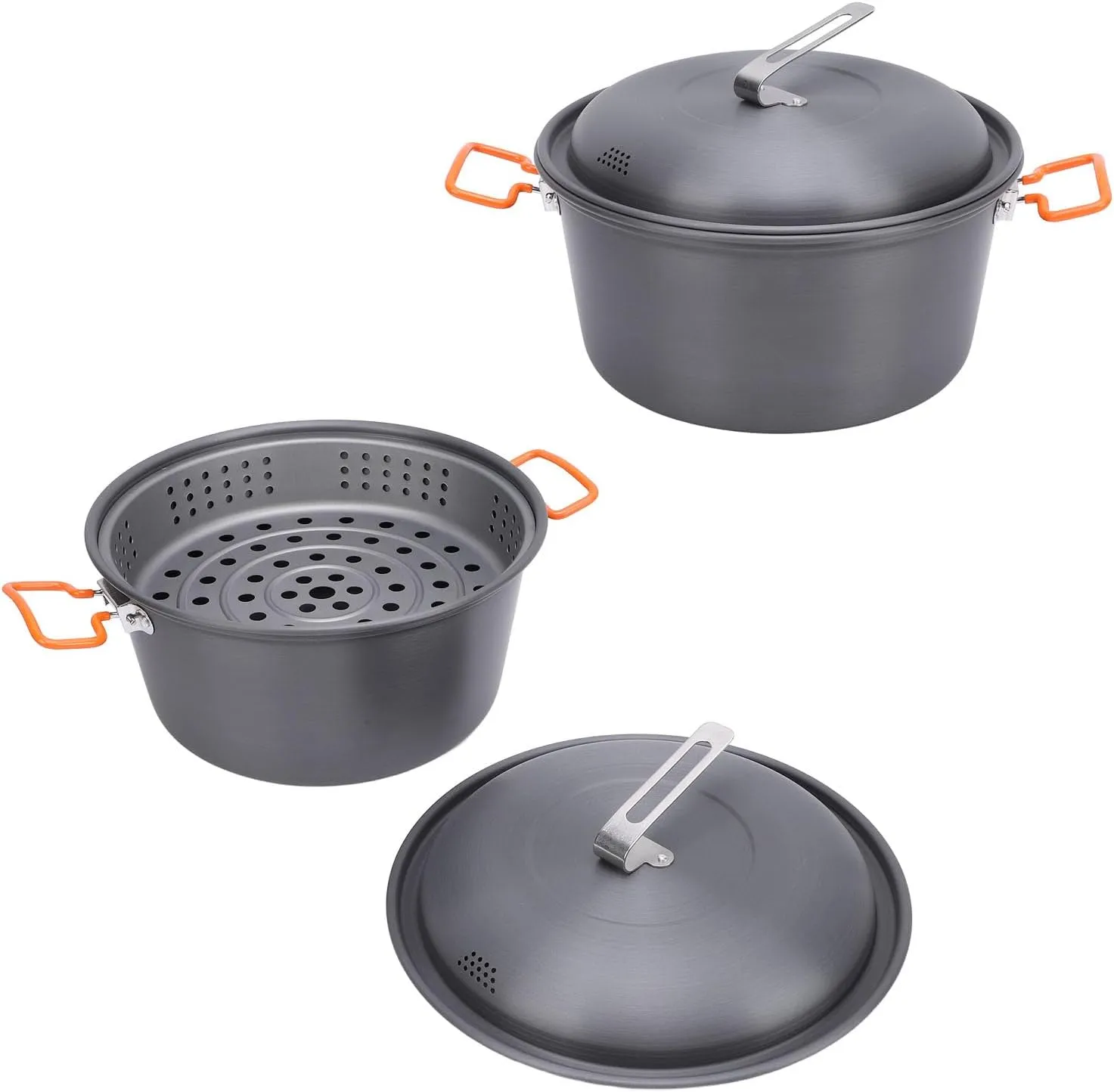 Picnic Pot, 5l Capacity Steam Bowl Slope Function Cooking Cookware Kit Multifunctional with Lid to The Cooking Grilling