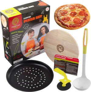 Pizza Cooking Set - 5 Pc Kit Includes Real Cookware for Kids w Recipes, Board, Roller - Make Homemade Pizza, Birthday Holiday Gifts