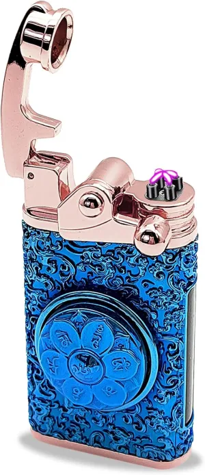 Plasma Lighter Windproof Flameless Arc Lighter with Rocker Decompression USB Rechargeable Lighters with Battery Indication (Blue)