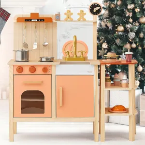 Play Kitchen Set, Wooden Toy Kids Kitchen Playset, Pretend Toddler Kitchen with Play Dishes Play Sink Microwave Oven Cookware Accessories Playset,Best Gift for Girls Boys 3  Year Old(Red)