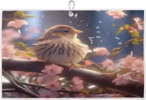 Plum Tree Bird Golf Towel with Heavy Duty Carabiner Ultra Absorbent Quick Dry Perfect for Cleaning Clubs Balls Gear Essential Golf Accessory for Men Women Kids