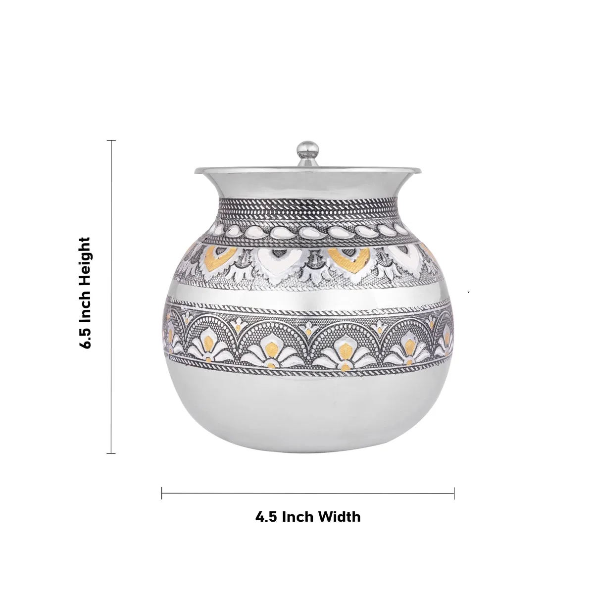 Pongal Pot With Lid - 6.5 x 4.5 Inches | Stainless Steel Kalash/ Stainless Steel Pot for Home/ 485 Gms Approx