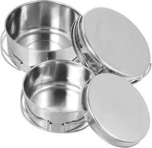 POPETPOP 4Pcs Stainless Steel Camping Cookware Set Stackable Outdoor Pots Pans for Hiking Picnics and Adventures Multifunctional Cooking Utensils for