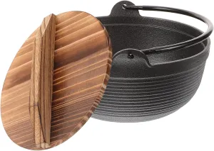 POPETPOP Lidded Japanese Style Cooking Pot Sturdy Iron Non Stick Soup Boiler for Outdoor Camping for Ramen and Noodles Easy to Clean