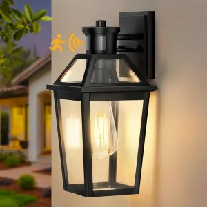 Porch Lights Outdoor Wall Lights, Motion Sensor Dusk to Dawn Exterior Light Fixture, Black Front Door Light Anti-Rust Wall Sconce, Outside Lights for House Garage Patio Doorway(No Bulb)