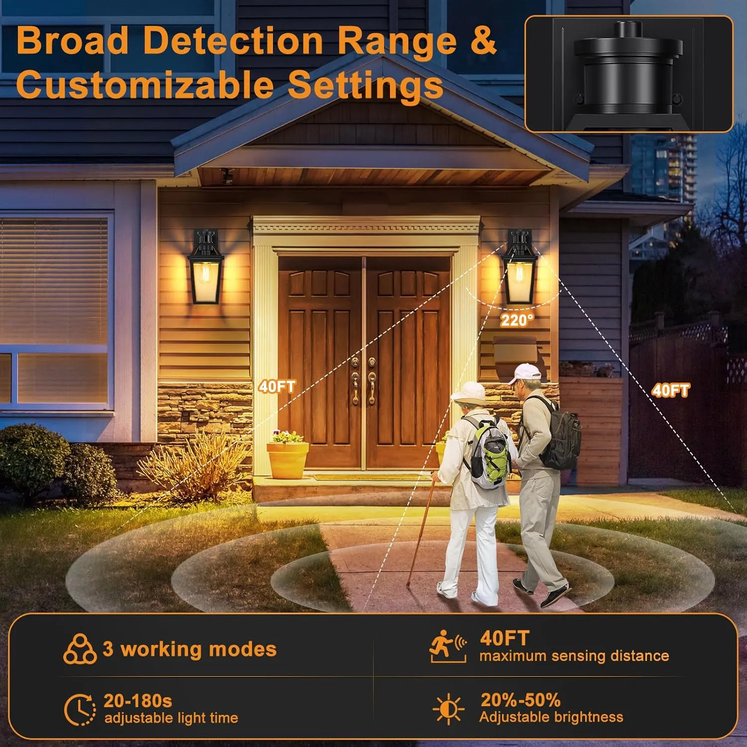 Porch Lights Outdoor Wall Lights, Motion Sensor Dusk to Dawn Exterior Light Fixture, Black Front Door Light Anti-Rust Wall Sconce, Outside Lights for House Garage Patio Doorway(No Bulb)