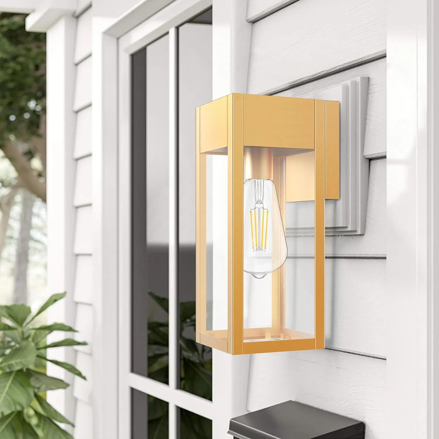 Porch Lights Outdoor Wall Sconce, Outdoor Light with GFCI Outlet, Waterproof Exterior Wall Lantern Light Fixtures, Anti-Rust Wall Lamp with Clear Glass for Patio Doorway Garage- Gold, 1 Pack