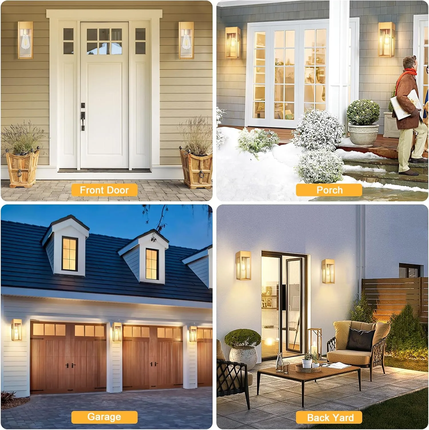 Porch Lights Outdoor Wall Sconce, Outdoor Light with GFCI Outlet, Waterproof Exterior Wall Lantern Light Fixtures, Anti-Rust Wall Lamp with Clear Glass for Patio Doorway Garage- Gold, 1 Pack