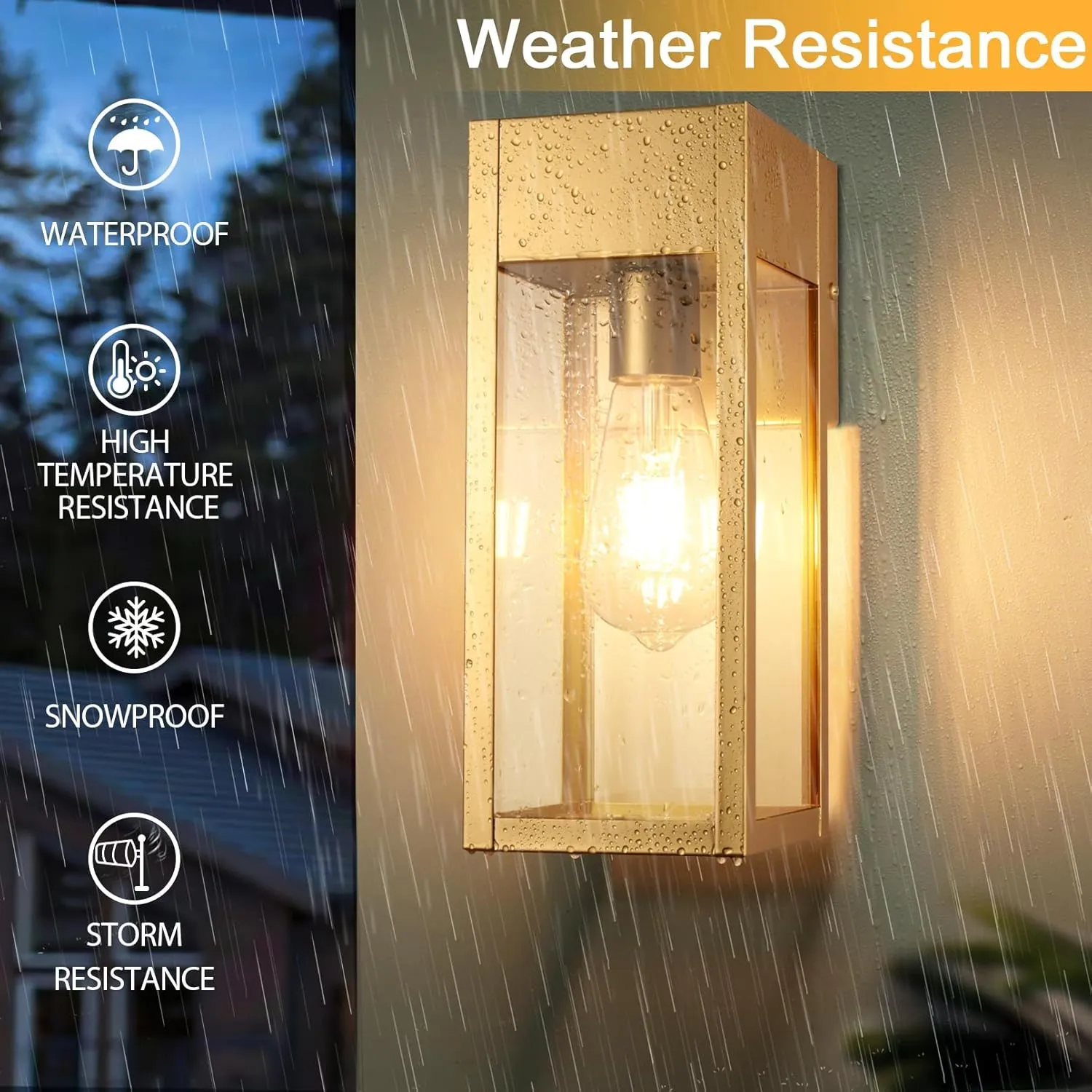 Porch Lights Outdoor Wall Sconce, Outdoor Light with GFCI Outlet, Waterproof Exterior Wall Lantern Light Fixtures, Anti-Rust Wall Lamp with Clear Glass for Patio Doorway Garage- Gold, 1 Pack