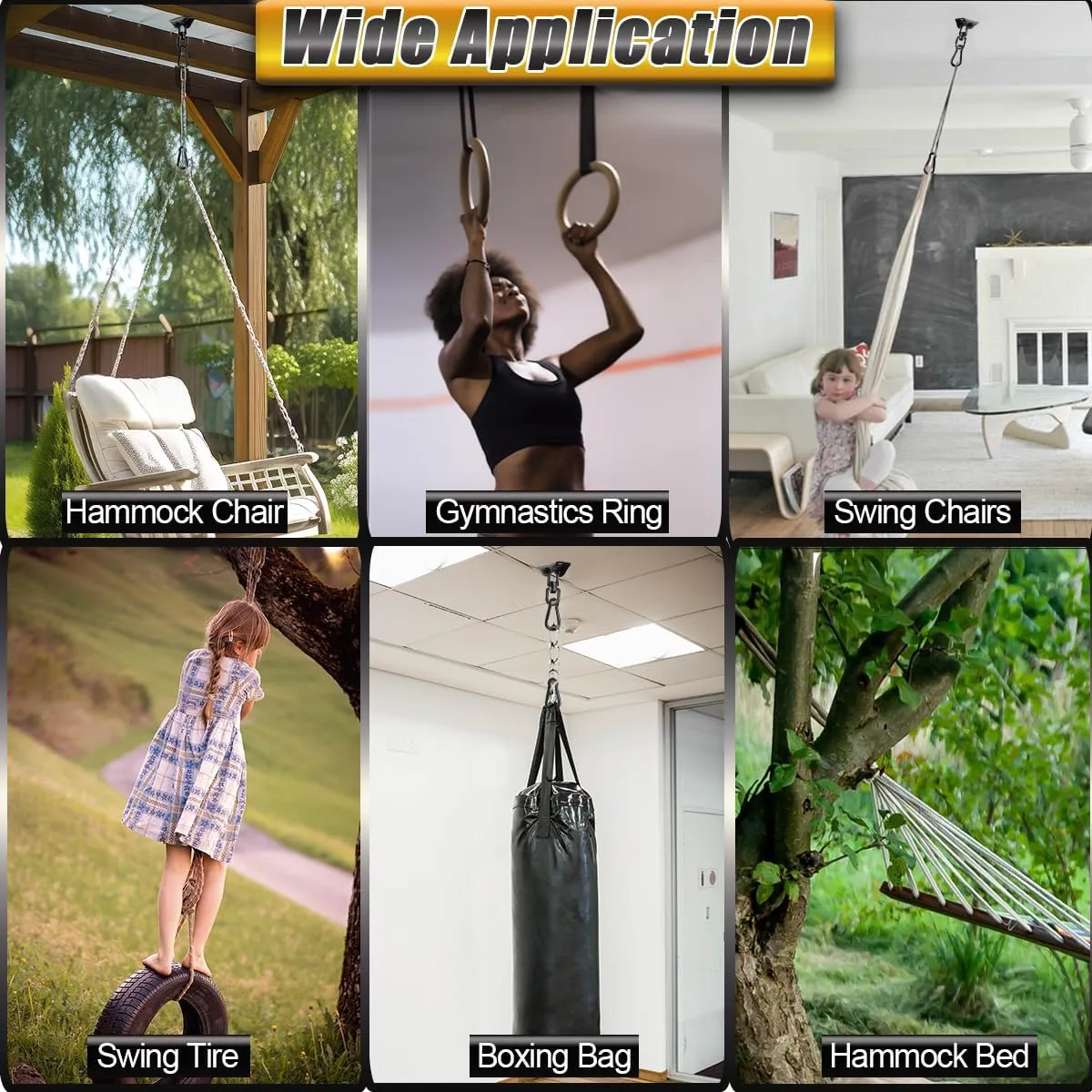 Porch Swing Hanging Kits-Hammock Hanging Kit 360°Rotating 1200 lb Capacity-Heavy Duty Hooks Hanging Chair Hardware Hangers for Yoga, Punching Bags, Egg Chair (2 Pack)