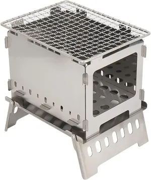 Portable BBQ Grill Mini Grill Folding Camp Stove Stainless Steel BBQ Grill ?Small Portable Backpacking Stove for Hiking Camping Survival BBQ Grill Utensils for Barbecue