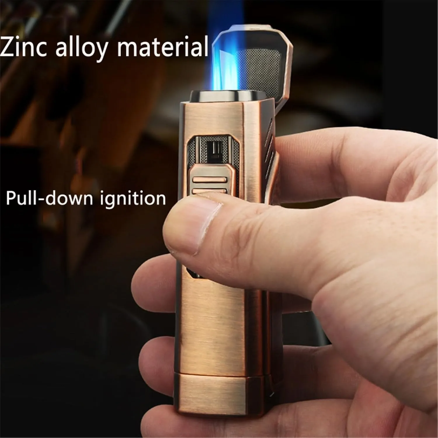 Portable Butane Windproof Jet 3 Flame Lighter with Multi-Function Hidden Punch Visible Fuel Window Suitable for Outdoor Kitchen Baking(Black)