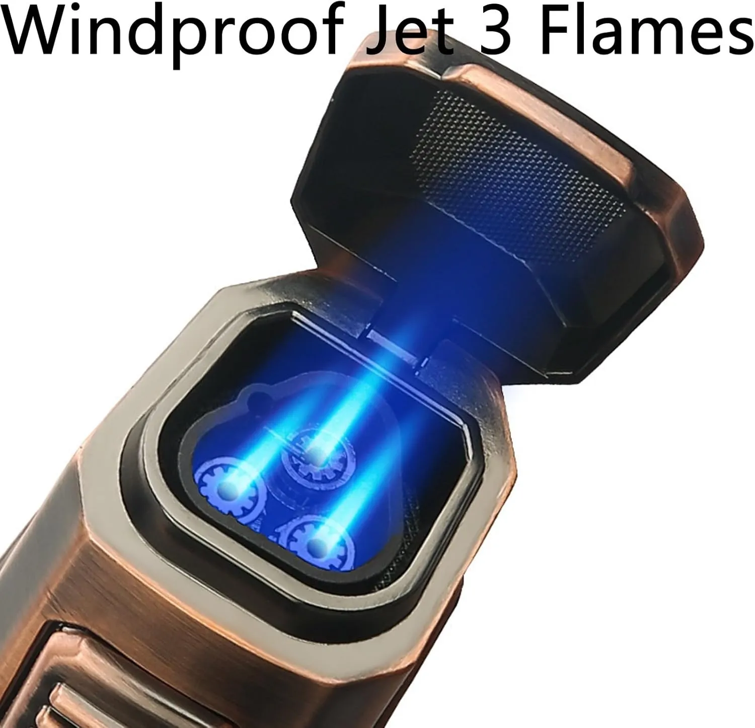 Portable Butane Windproof Jet 3 Flame Lighter with Multi-Function Hidden Punch Visible Fuel Window Suitable for Outdoor Kitchen Baking(Black)