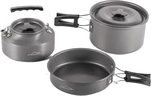 Portable Camping Cookware Kit 6 Pcs, Aluminum Lightweight Folding Camping Pots and Pans Set for 1-3 Person,Backpacking Hiking Picnic Fishing Cooking Set