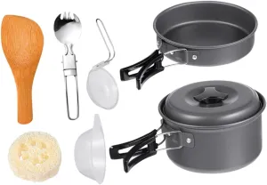 Portable Camping Cookware Kit 7-Piece Set Pot Pan Frying Pan Dish Set for Outdoor Cooking
