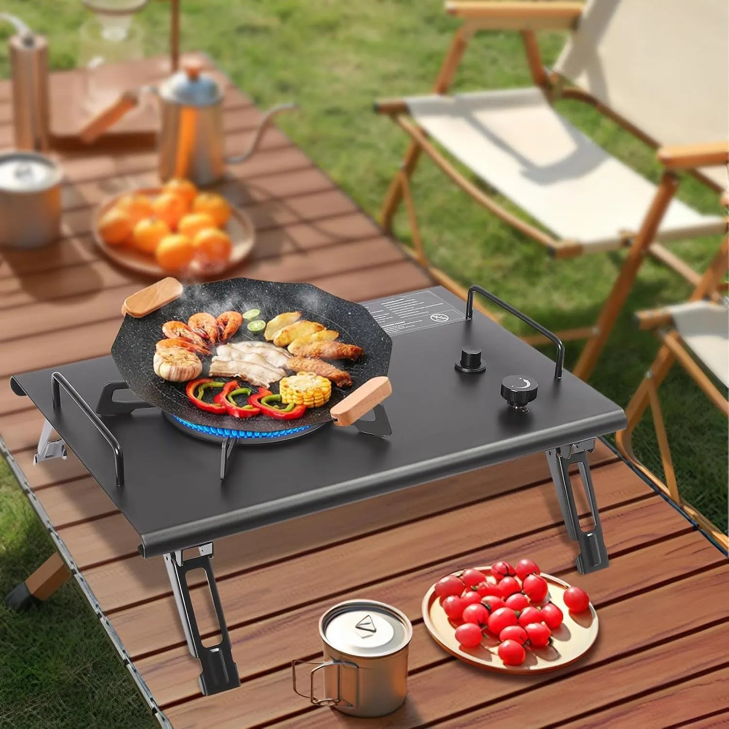 Portable Camping Stove Foldable Gas Stove 13,648 BTU Single Burner Gas Stove for Camping, Picnic, Backyard Party, Outdoor Cooking with Adjustable Burners and Carrying Case (Black)
