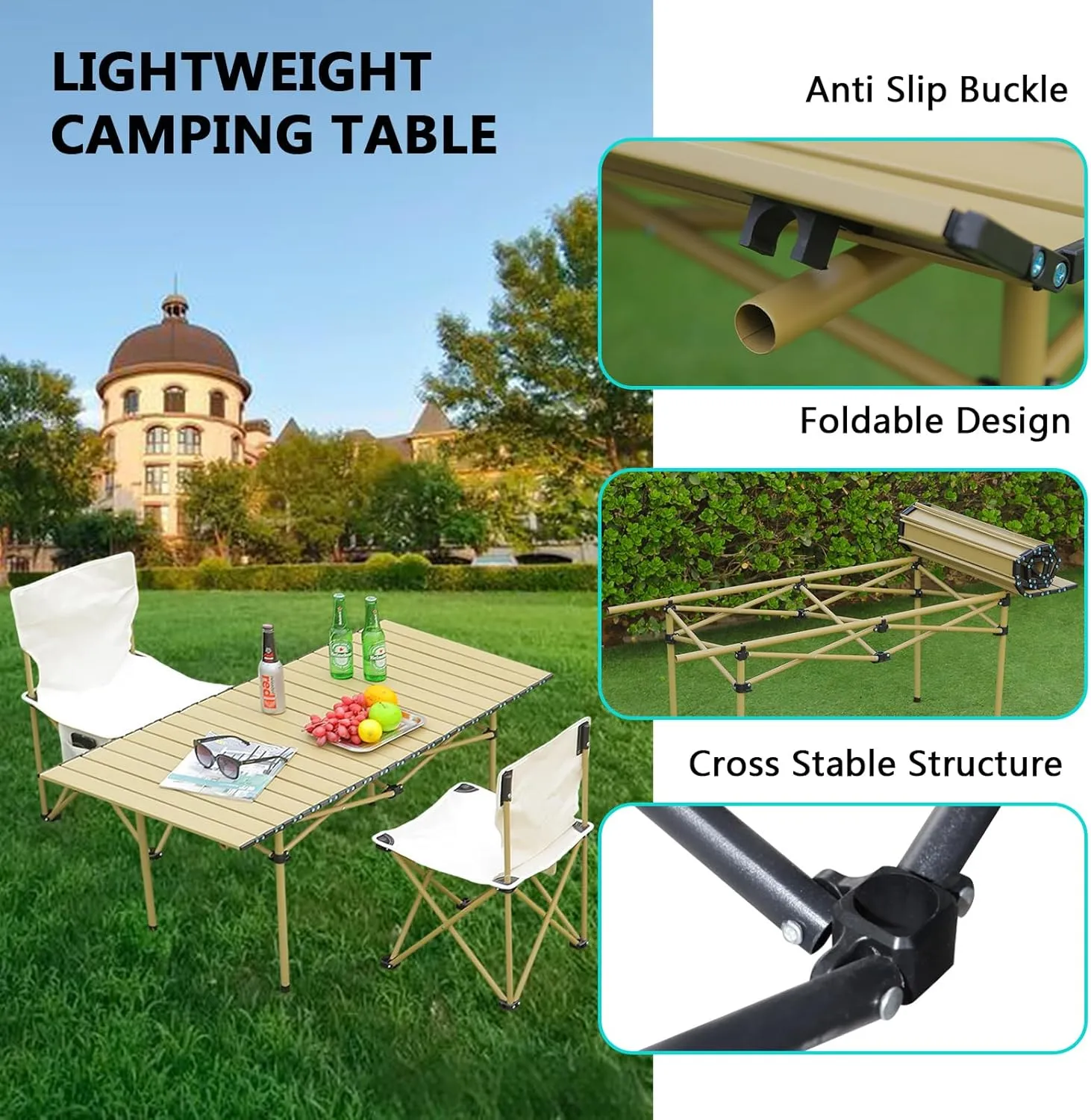 Portable Camping Table, Ultralight Aluminum Folding Table with Carry Bag, Perfect for Picnic, Beach, Travel, BBQ, and Outdoor Cooking Black 50×53×50cm/19.7×20.9×19.7in