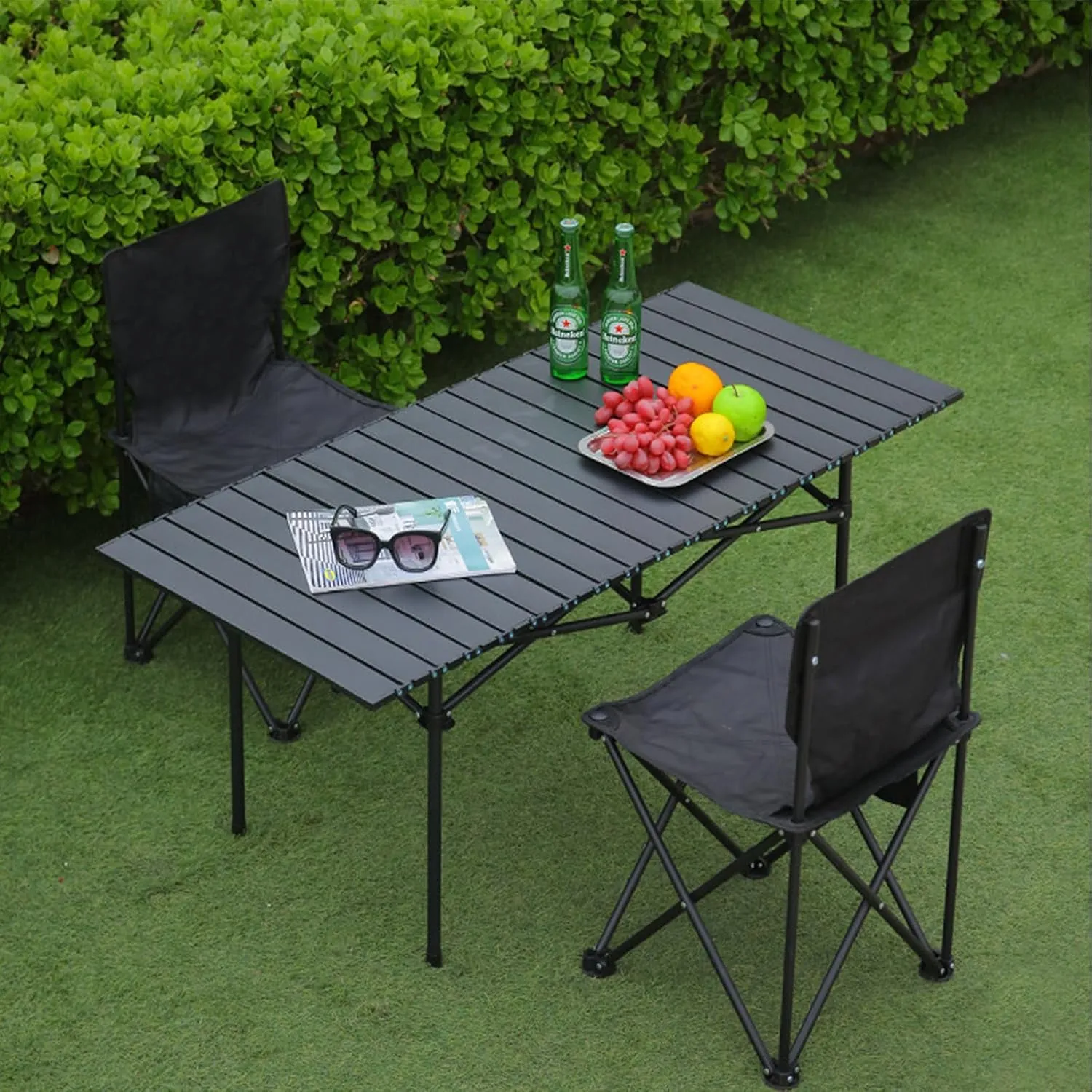 Portable Camping Table, Ultralight Aluminum Folding Table with Carry Bag, Perfect for Picnic, Beach, Travel, BBQ, and Outdoor Cooking Black 50×53×50cm/19.7×20.9×19.7in