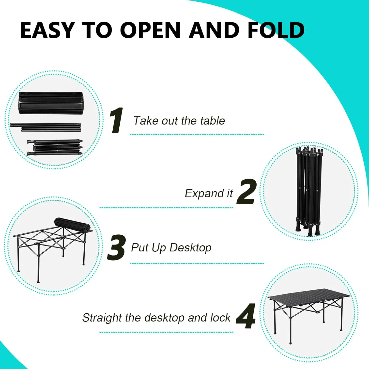 Portable Camping Table, Ultralight Aluminum Folding Table with Carry Bag, Perfect for Picnic, Beach, Travel, BBQ, and Outdoor Cooking Black 50×53×50cm/19.7×20.9×19.7in