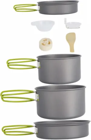 Portable Camping Utensil Set 6pc Non-Stick Cooking Pan Bowl Kit for Fishing