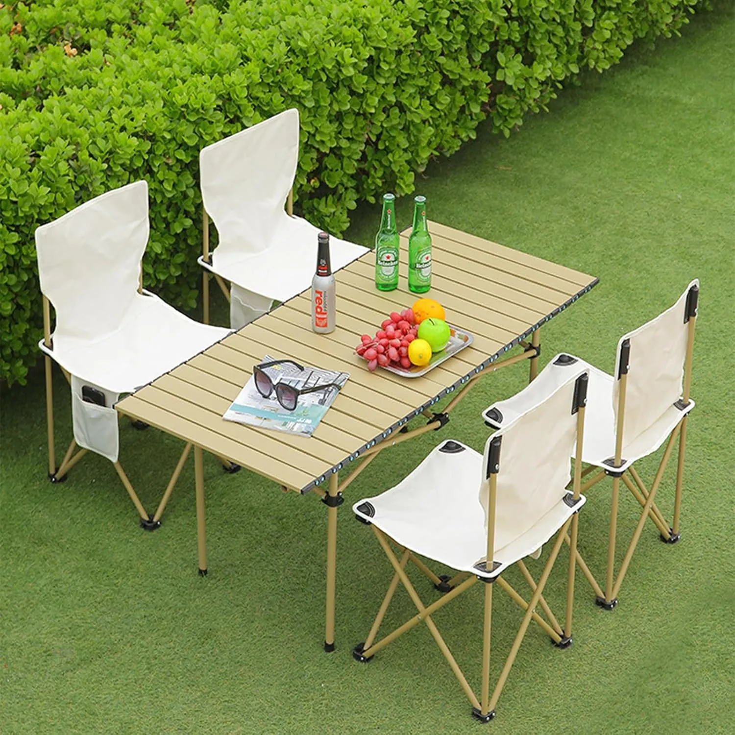 Portable Folding Camping Table, Roll-Up Aluminum Table with Carry Bag, Lightweight Design for Beach, Travel, and Outdoor Adventures Light Yellow 50×53×50cm/19.7×20.9×19.7in