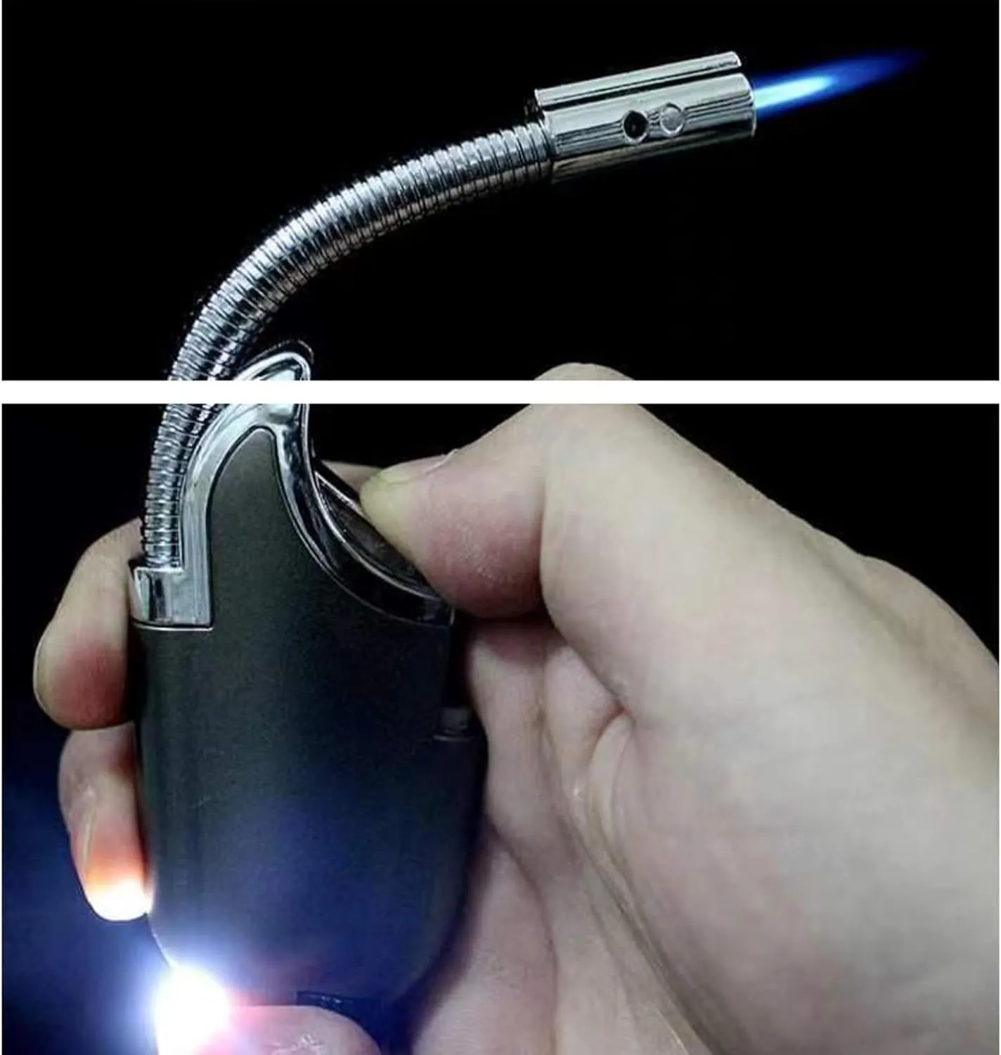 Portable Multifunctional Lighter, Metal Material Butane Filling, Outdoor Super Windproof, Adjustable Flame, Suitable for Gift Candles, Camping, etc.(Black)