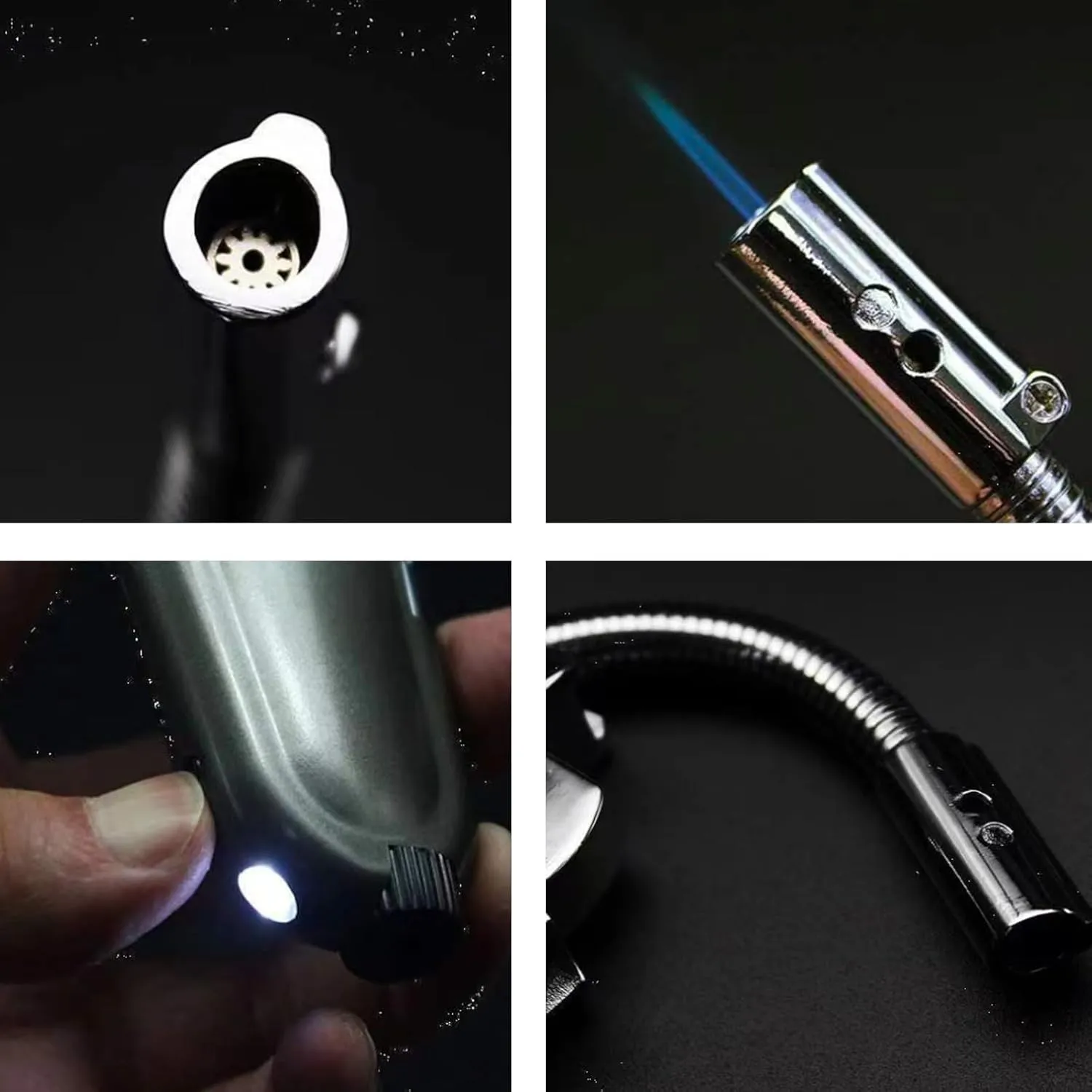Portable Multifunctional Lighter, Metal Material Butane Filling, Outdoor Super Windproof, Adjustable Flame, Suitable for Gift Candles, Camping, etc.(Black)
