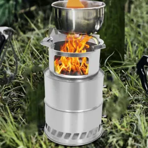 Portable Outdoor Wood Burning Stove, Camping Tent Stove with 19.5 * 31cm Stable Bracket Stainless Steel Material Detachable Foldable Design, for Keeping Warm Cooking