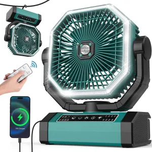 Portable Rechargeable 9-Inch Camping Fan - 10000mAh Battery, Auto Oscillation, Remote Control, 4 Speeds, 4 Timing, Outdoor