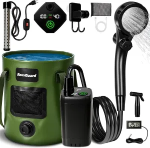 Portable Shower for Camping, 6000mAh Rechargeable Camp Shower Pump with Immersion Water Heater, 6.6 Gal Foldable Bucket, 4 Spray Modes, Outdoor Camping Shower Kit for Travel, Pet Bath, Car Washing